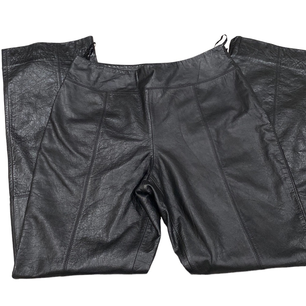Vintage Stylish Halogen 100% Leather Straight Leg Pants In Black